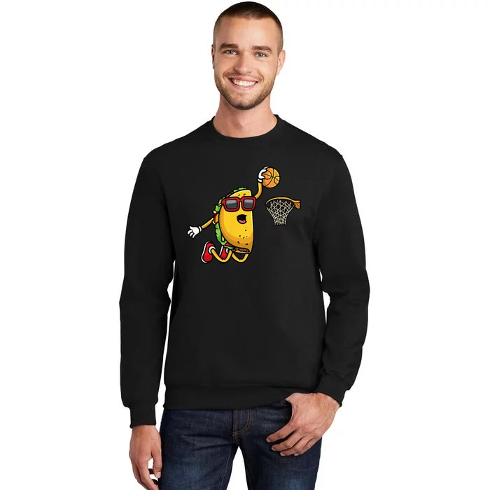 Taco Playing Basketball Mexican Cinco De Mayo Kids Men Tall Sweatshirt