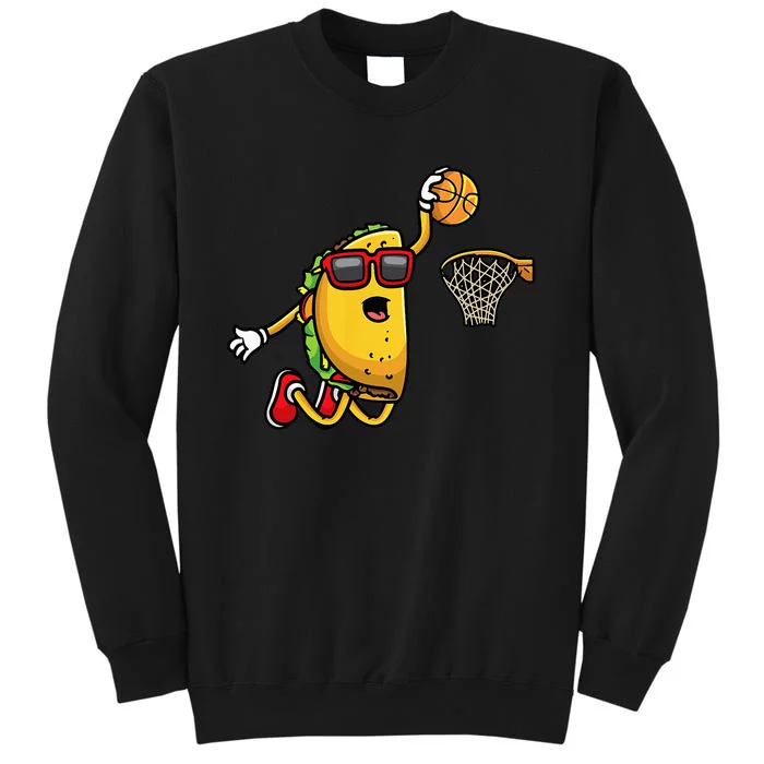 Taco Playing Basketball Mexican Cinco De Mayo Kids Men Tall Sweatshirt