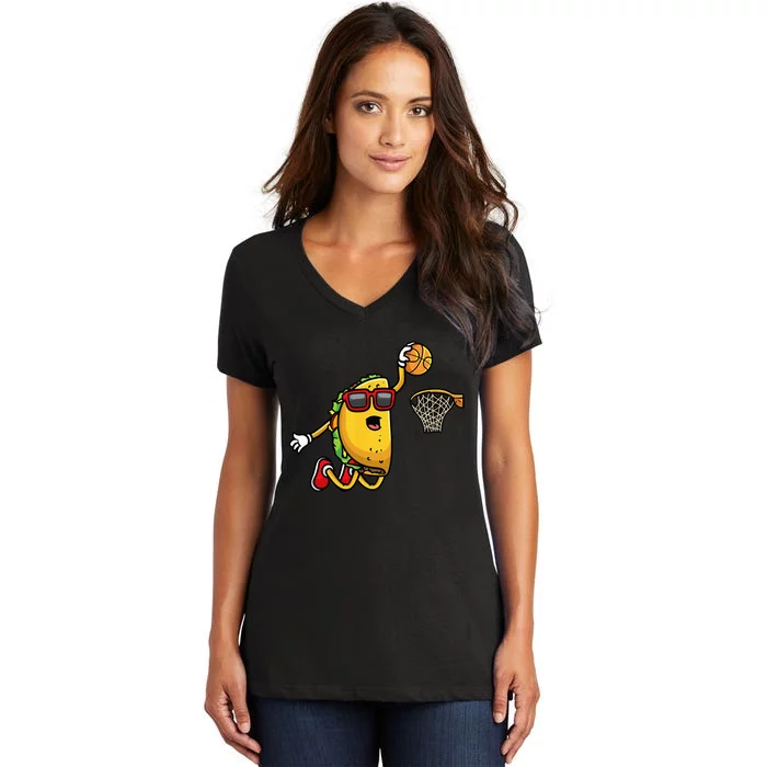 Taco Playing Basketball Mexican Cinco De Mayo Kids Men Women's V-Neck T-Shirt