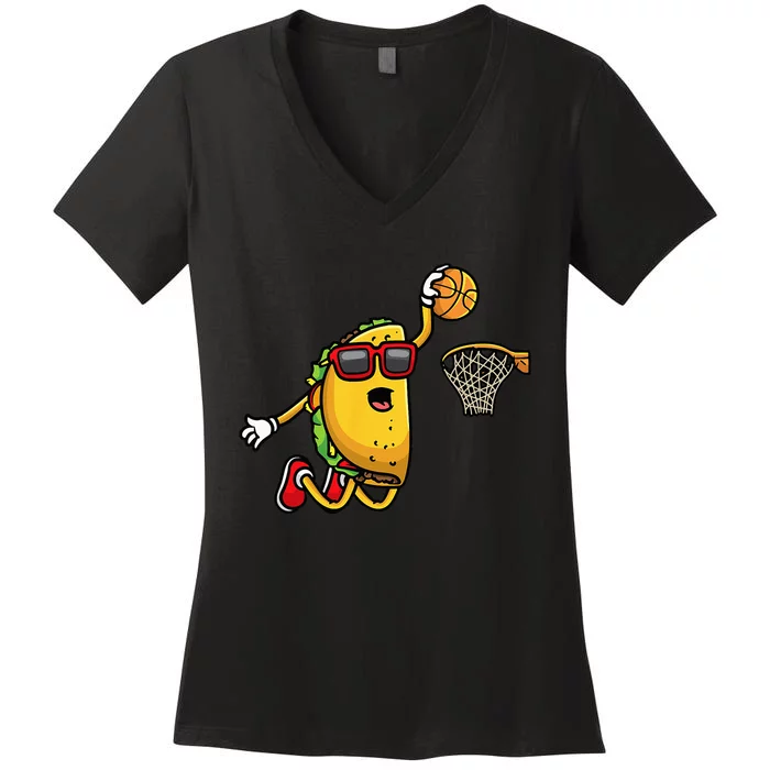 Taco Playing Basketball Mexican Cinco De Mayo Kids Men Women's V-Neck T-Shirt