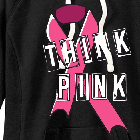 Think Pink Breast Cancer Ribbon Women's Fleece Hoodie