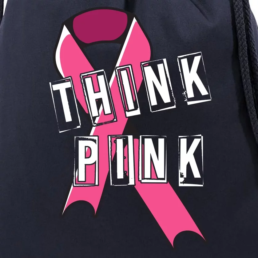 Think Pink Breast Cancer Ribbon Drawstring Bag