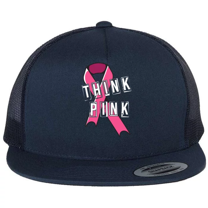 Think Pink Breast Cancer Ribbon Flat Bill Trucker Hat