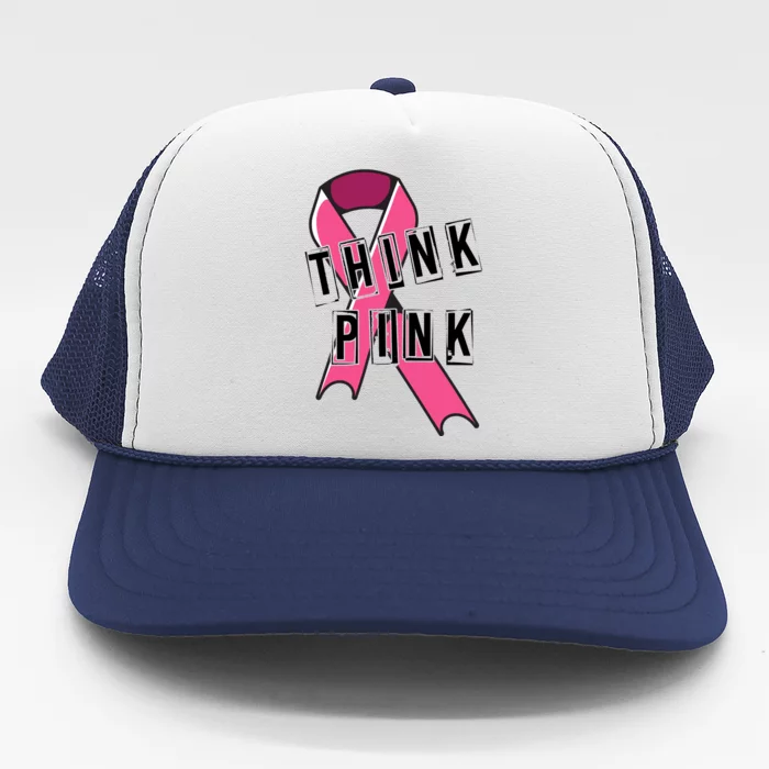 Think Pink Breast Cancer Ribbon Trucker Hat