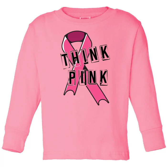 Think Pink Breast Cancer Ribbon Toddler Long Sleeve Shirt