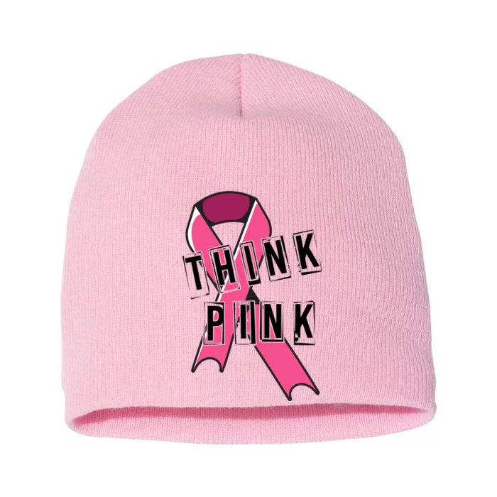 Think Pink Breast Cancer Ribbon Short Acrylic Beanie