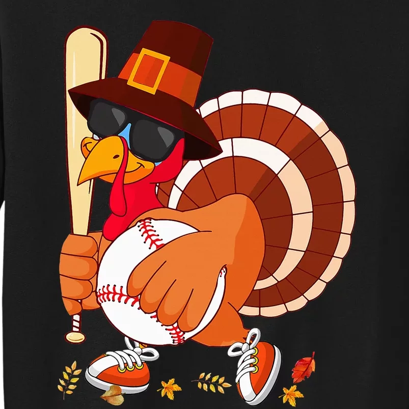 Turkey Playing Baseball Thanksgiving Turkey Baseball Player Tall Sweatshirt