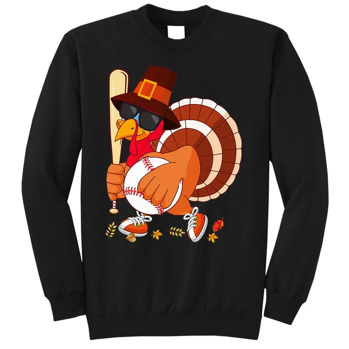 Turkey Playing Baseball Thanksgiving Turkey Baseball Player Tall Sweatshirt