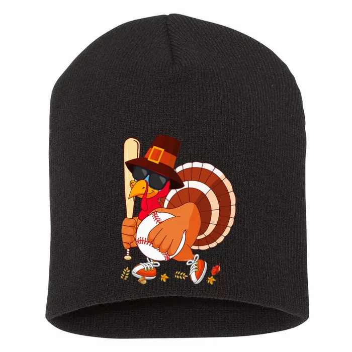 Turkey Playing Baseball Thanksgiving Turkey Baseball Player Short Acrylic Beanie