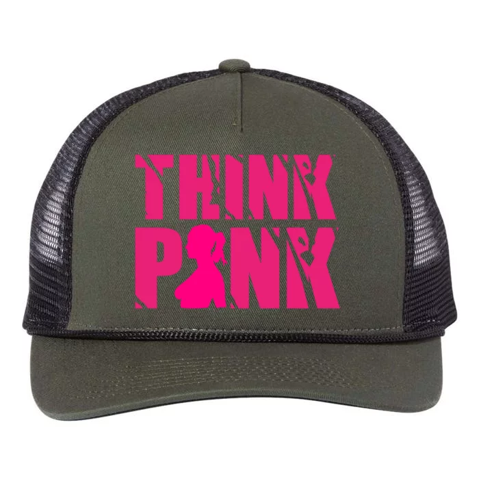 Think Pink Breast Cancer Awareness Retro Rope Trucker Hat Cap