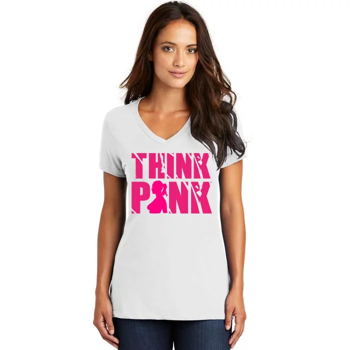 Think Pink Breast Cancer Awareness Women's V-Neck T-Shirt