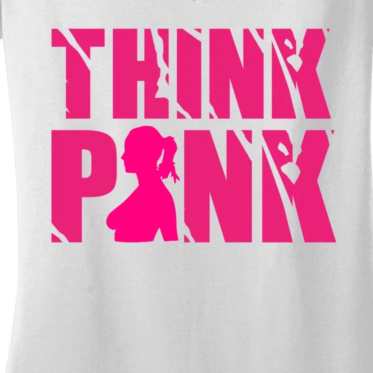 Think Pink Breast Cancer Awareness Women's V-Neck T-Shirt