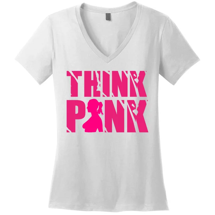 Think Pink Breast Cancer Awareness Women's V-Neck T-Shirt