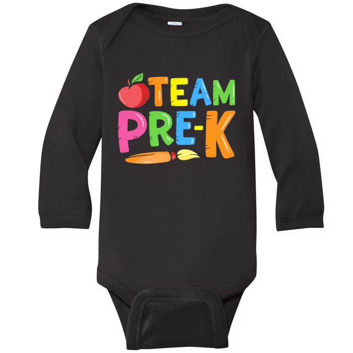 Team Pre-K Back To School Pre Kindergarten Teacher Student Baby Long Sleeve Bodysuit