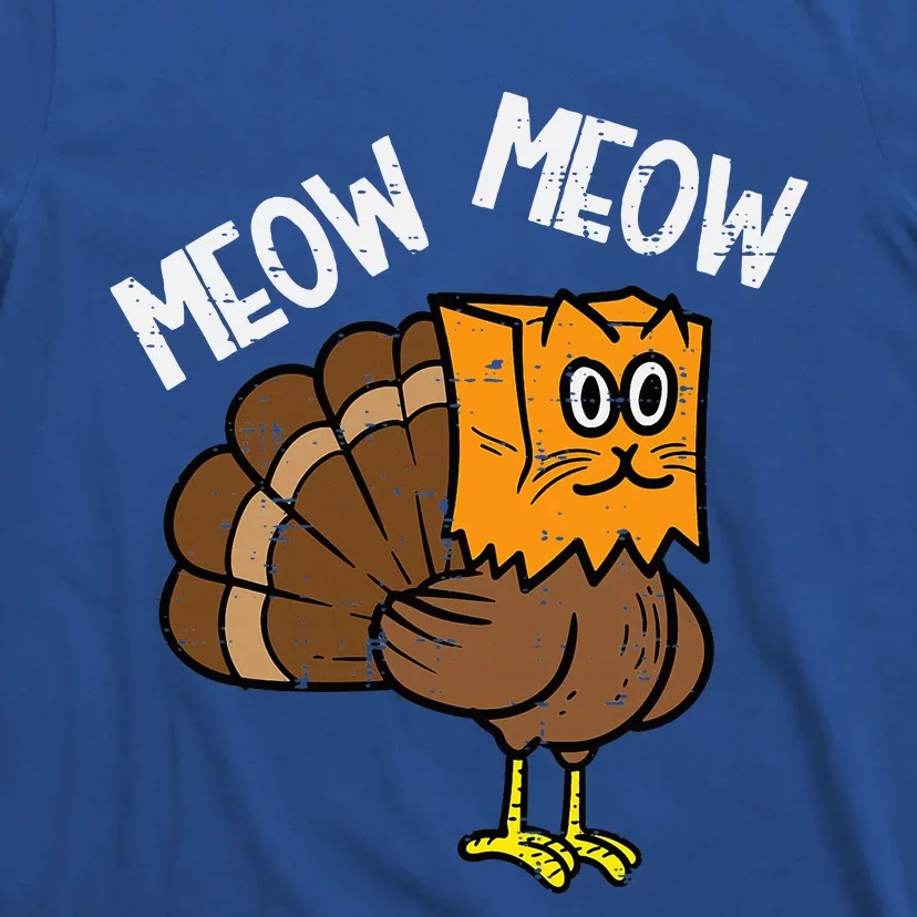 Turkey Paper Bag Meow Funny Thanksgiving Cat T-Shirt