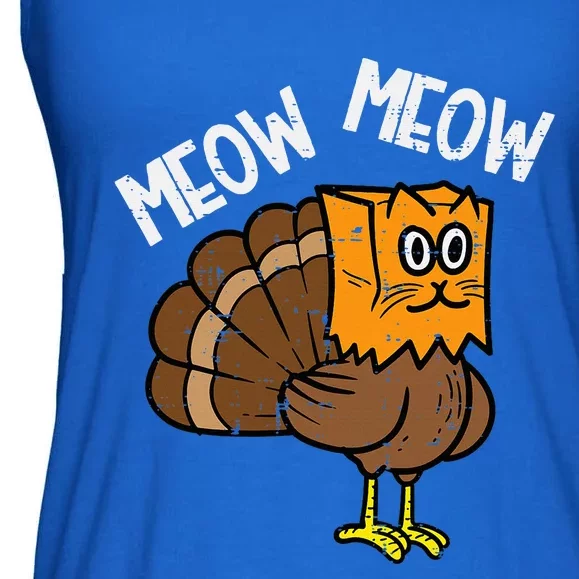 Turkey Paper Bag Meow Funny Thanksgiving Cat Ladies Essential Flowy Tank