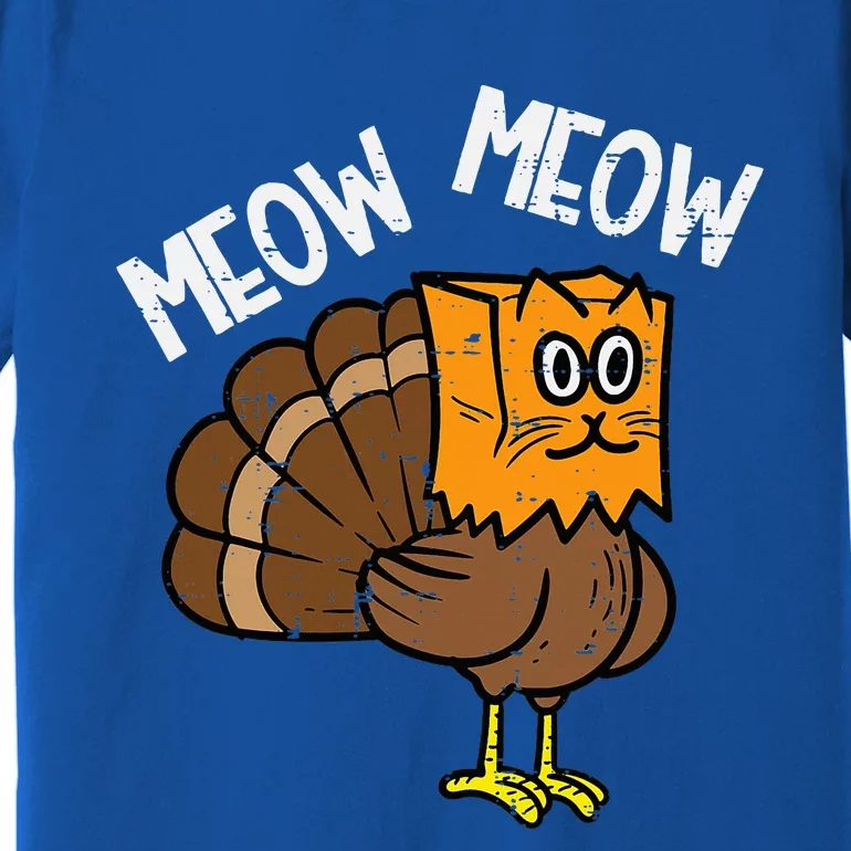 Turkey Paper Bag Meow Funny Thanksgiving Cat Premium T-Shirt