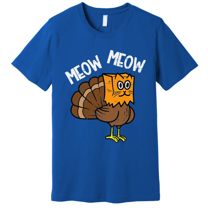 Turkey Paper Bag Meow Funny Thanksgiving Cat Premium T-Shirt