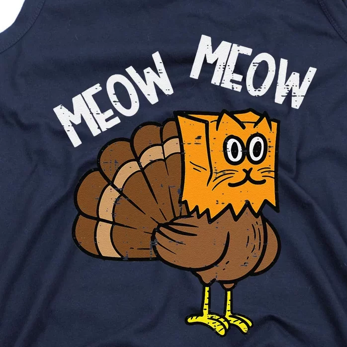 Turkey Paper Bag Meow Funny Thanksgiving Cat Women Tank Top