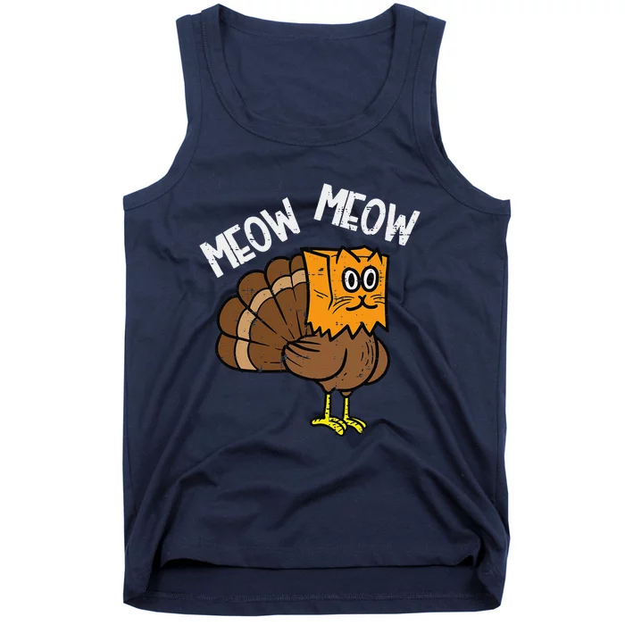 Turkey Paper Bag Meow Funny Thanksgiving Cat Women Tank Top