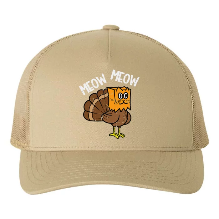 Turkey Paper Bag Meow Funny Thanksgiving Cat Women Yupoong Adult 5-Panel Trucker Hat