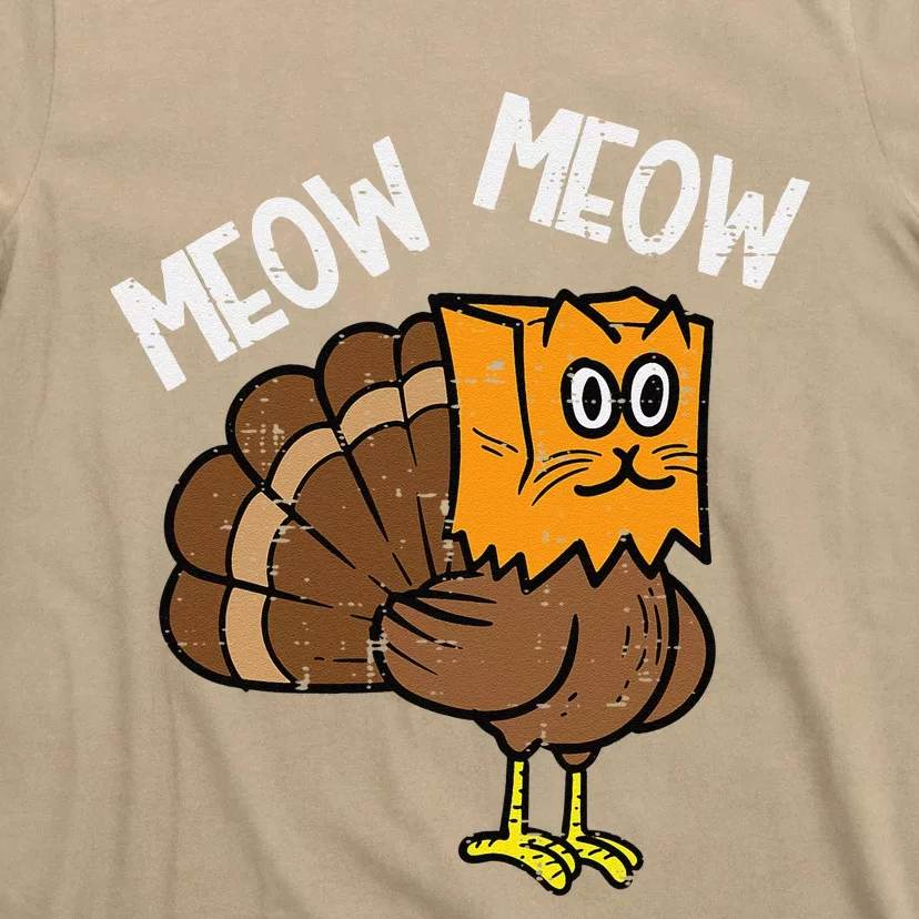 Turkey Paper Bag Meow Funny Thanksgiving Cat Women T-Shirt