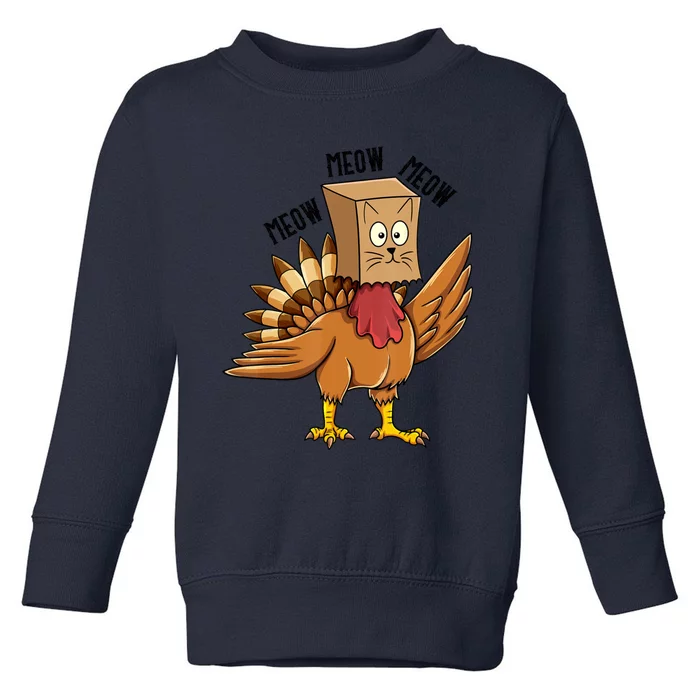 Turkey Paper Bag Meow Funny Thanksgiving Cat Dad Mom Kids Toddler Sweatshirt