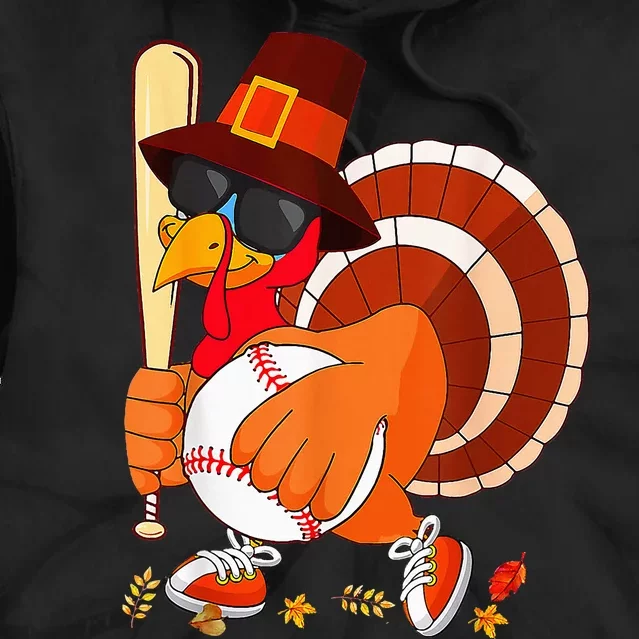 Turkey Playing Baseball Thanksgiving Tie Dye Hoodie