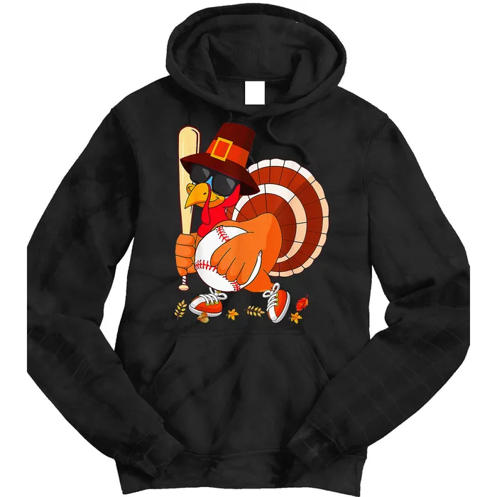 Turkey Playing Baseball Thanksgiving Tie Dye Hoodie