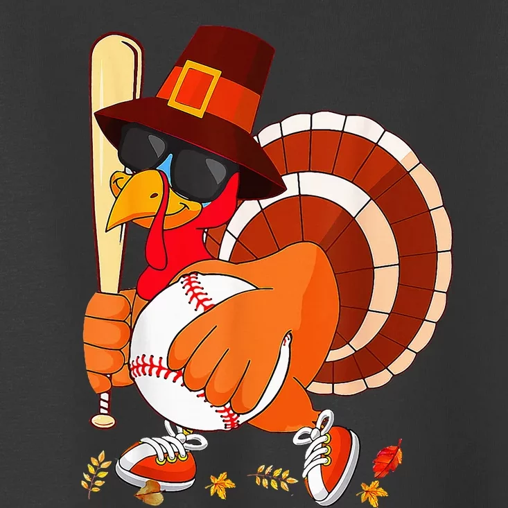 Turkey Playing Baseball Thanksgiving Toddler T-Shirt