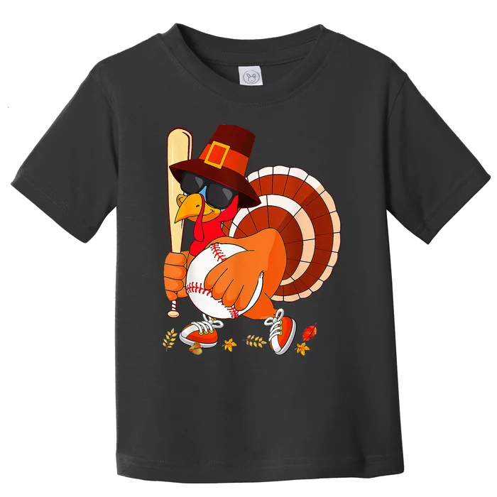 Turkey Playing Baseball Thanksgiving Toddler T-Shirt