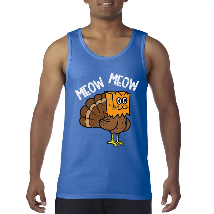 Turkey Paper Bag Meow Funny Thanksgiving Cat Funny Funny Tank Top