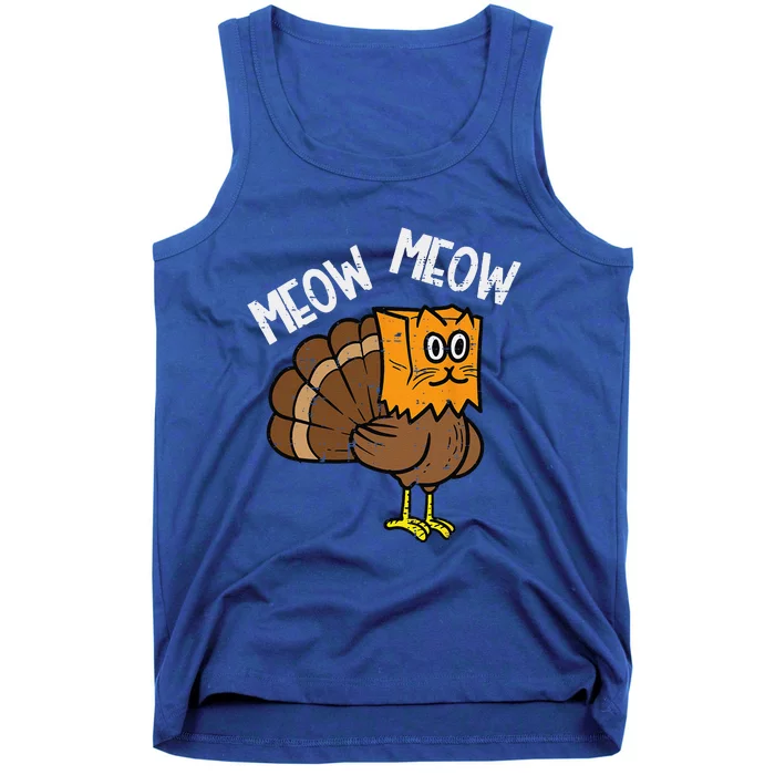 Turkey Paper Bag Meow Funny Thanksgiving Cat Funny Funny Tank Top