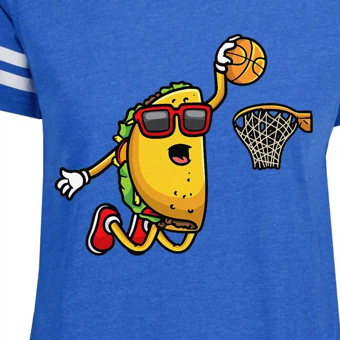 Taco Playing Basketball Mexican Cinco De Mayo Enza Ladies Jersey Football T-Shirt