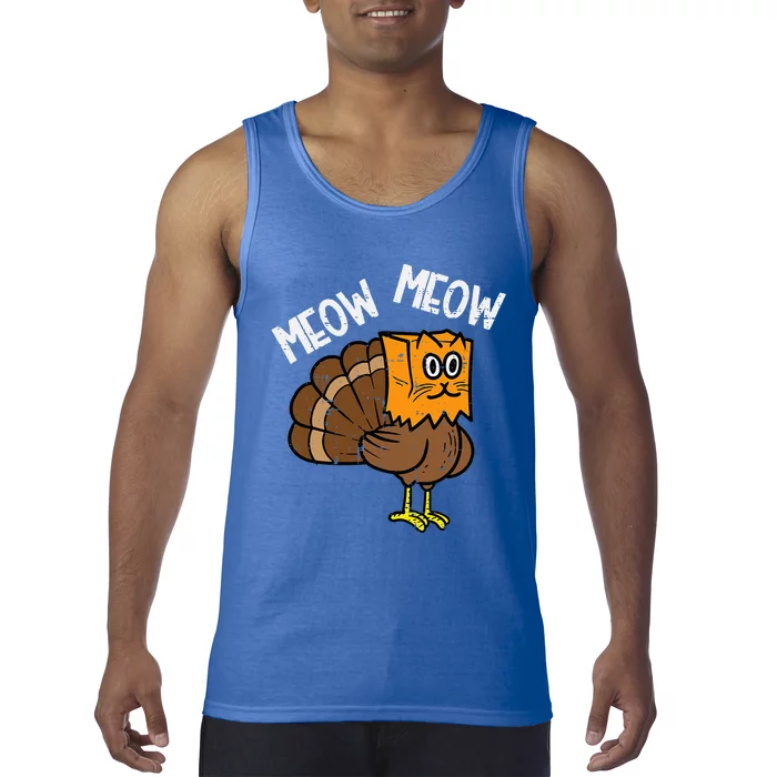 Turkey Paper Bag Meow Funny Thanksgiving Cat Tank Top