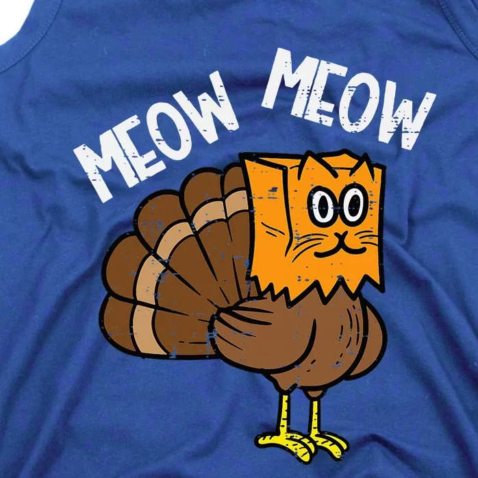 Turkey Paper Bag Meow Funny Thanksgiving Cat Tank Top