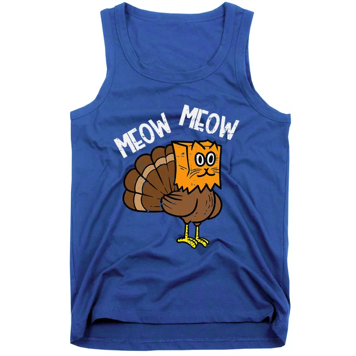 Turkey Paper Bag Meow Funny Thanksgiving Cat Tank Top