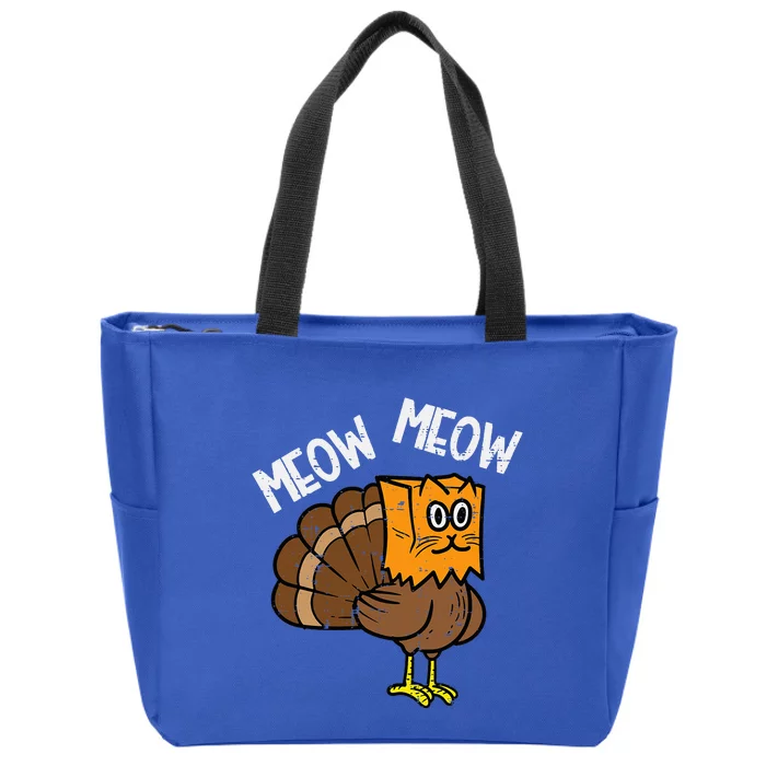 Turkey Paper Bag Meow Funny Thanksgiving Cat Zip Tote Bag