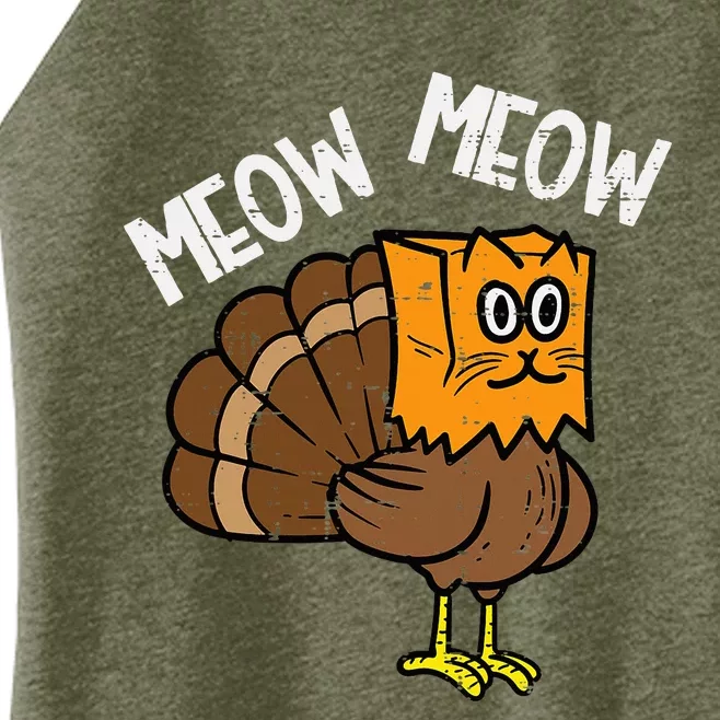 Turkey Paper Bag Meow Funny Thanksgiving Cat Women’s Perfect Tri Rocker Tank