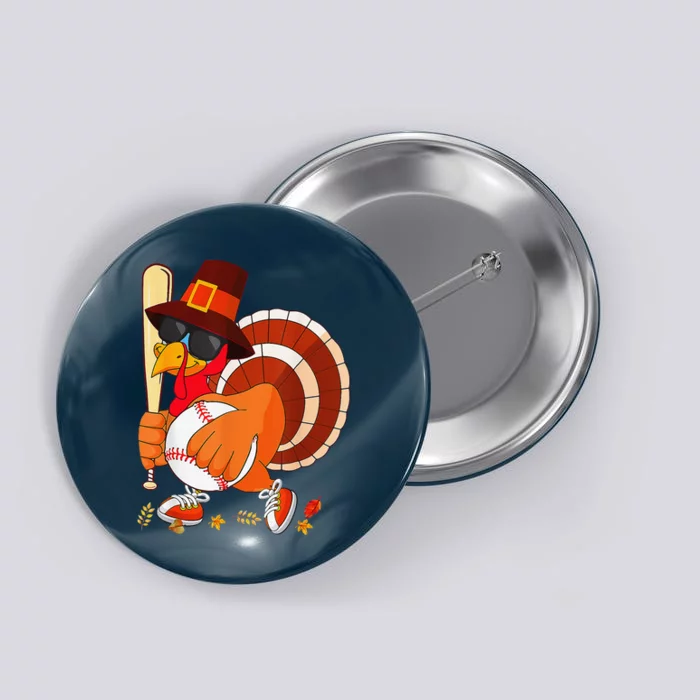 Turkey Playing Baseball Thanksgiving Button