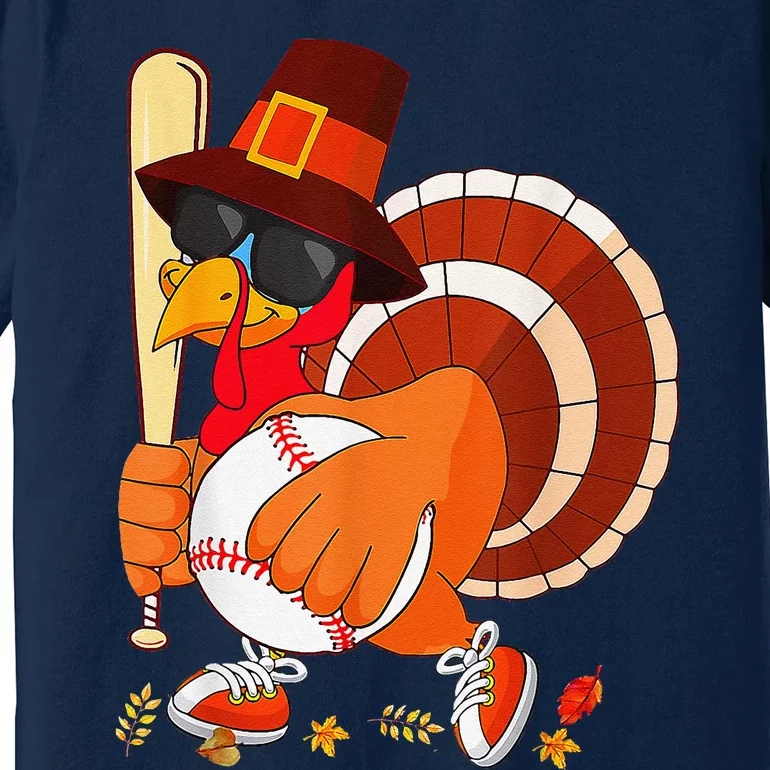 Turkey Playing Baseball Thanksgiving Premium T-Shirt