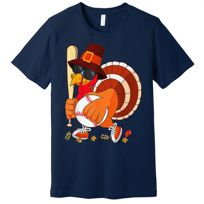 Turkey Playing Baseball Thanksgiving Premium T-Shirt