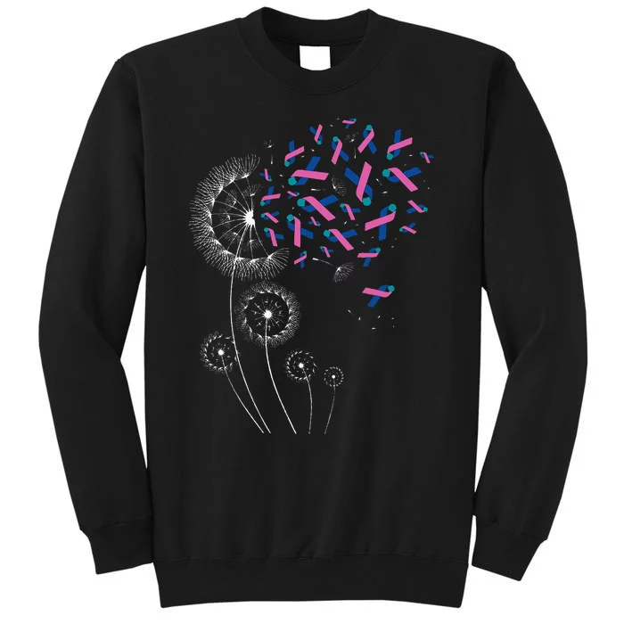 Teal Pink Blue Ribbon & Dandelion Thyroid Cancer Awareness Tall Sweatshirt