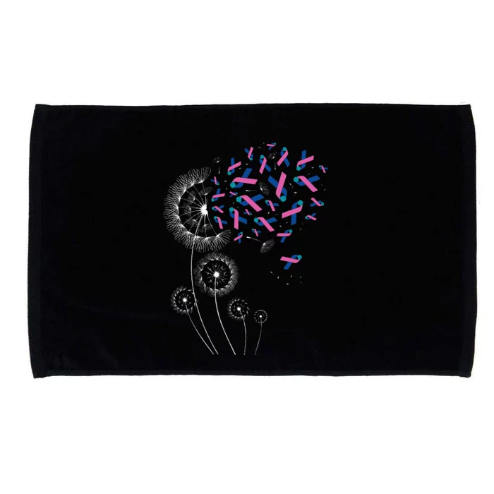 Teal Pink Blue Ribbon & Dandelion Thyroid Cancer Awareness Microfiber Hand Towel