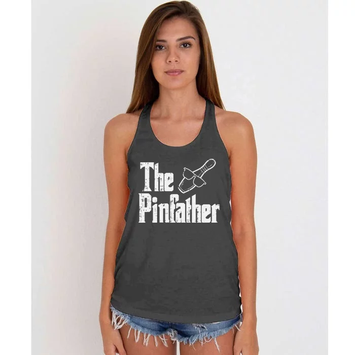 The Pinfather Bowling Dad Fathers Day Bowler Daddy Papa Women's Knotted Racerback Tank