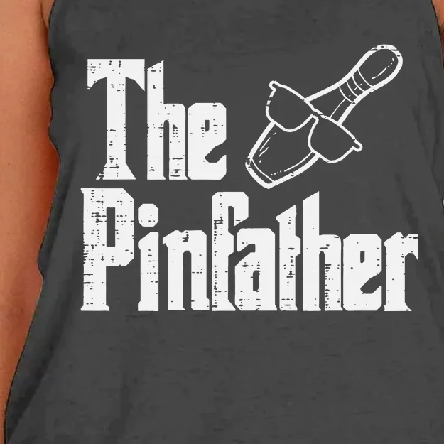 The Pinfather Bowling Dad Fathers Day Bowler Daddy Papa Women's Knotted Racerback Tank