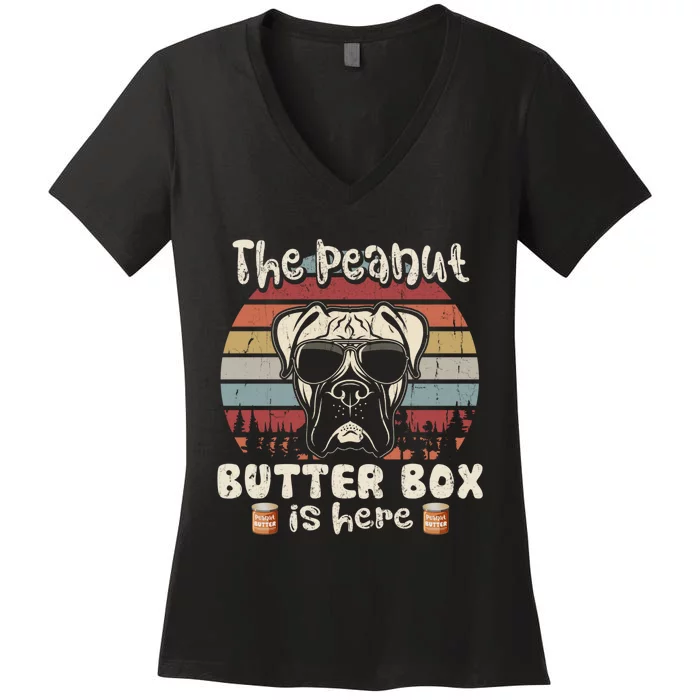 The Peanut Butter Box Is Here Funny Boxer Lovers Women's V-Neck T-Shirt