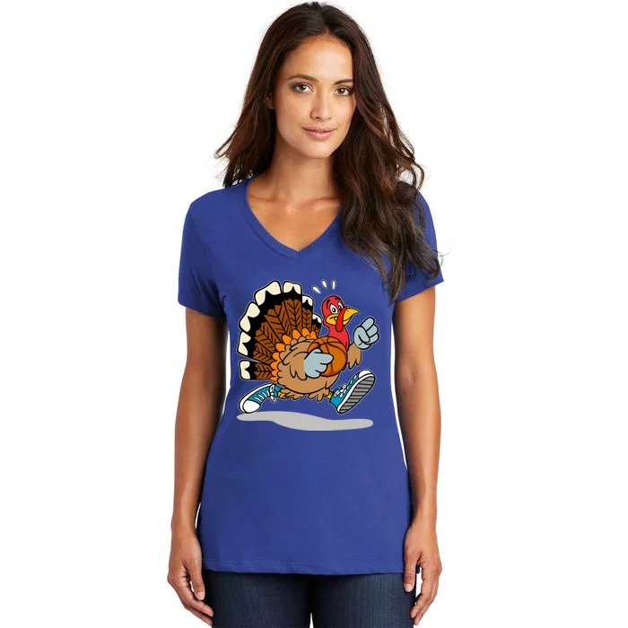 Turkey Playing Basketball Thanksgiving Boys Turkey Gift Women's V-Neck T-Shirt