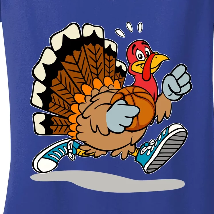 Turkey Playing Basketball Thanksgiving Boys Turkey Gift Women's V-Neck T-Shirt