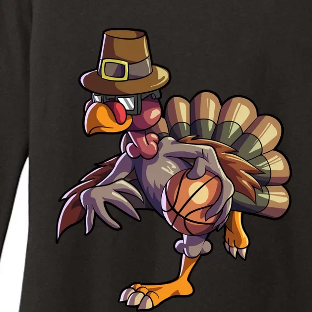 Turkey Playing Basketball Thanksgiving Boys Turkey Gift Womens CVC Long Sleeve Shirt